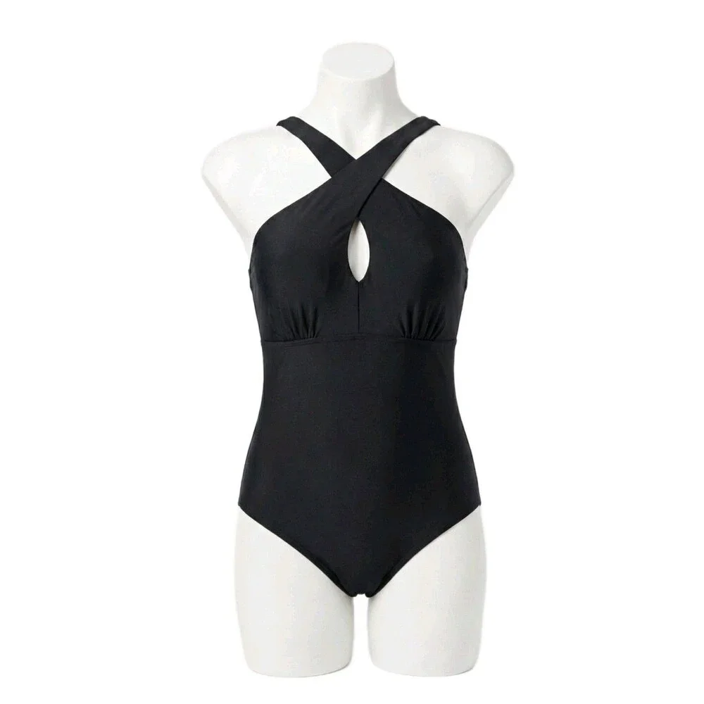 LYSA Women's 1X Kylie Halter One-Piece Keyhole Swimsuit Tummy Smoothing 18W/20W